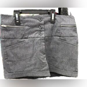Gray Button-Up Mini Shorts with Zipper Pockets